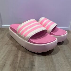 adidas White and Pink Platform Sandals